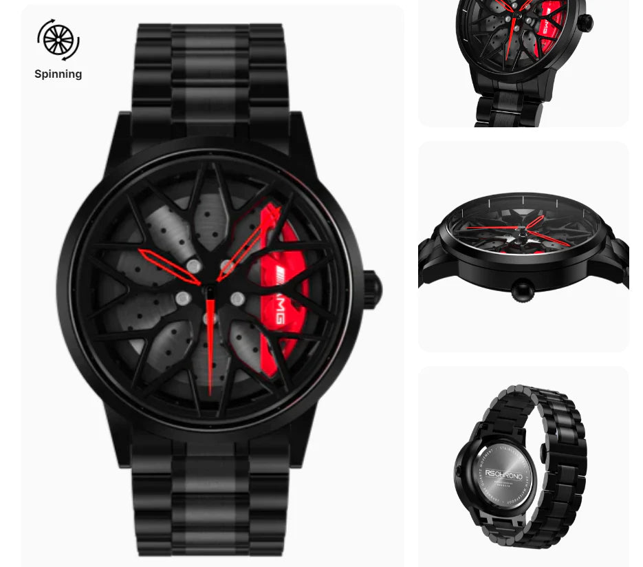 Car Watches for Men,Waterproof Stainless Steel Japanese Quartz Wrist Watch Sports Men’s Watches with Car Wheel Rim Hub