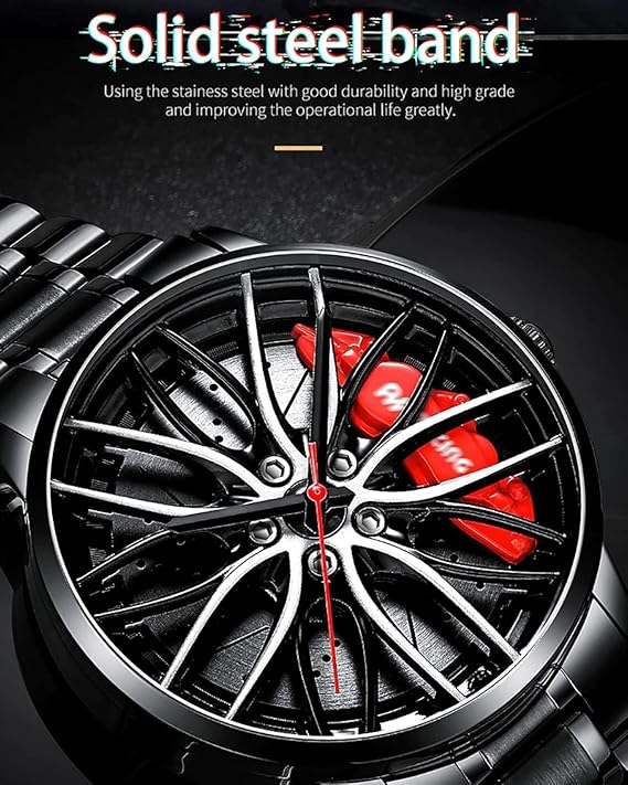 Car Watches for Men,Waterproof Stainless Steel Japanese Quartz Wrist Watch Sports Men’s Watches with Car Wheel Rim Hub